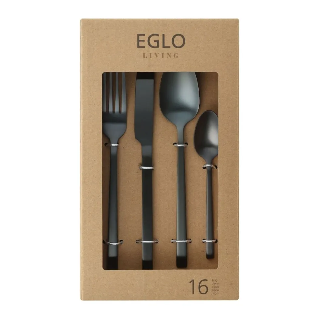 16 Piece Matte Black Cutlery Set