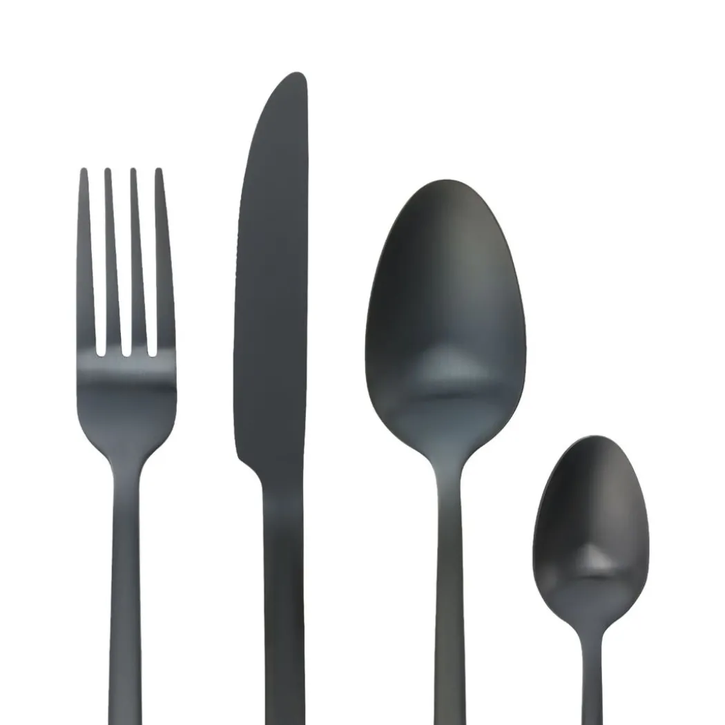16 Piece Matte Black Cutlery Set