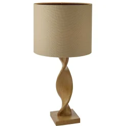 Abia Oak Effect & Natural Linen Table Lamp