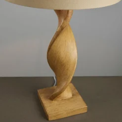 Abia Oak Effect & Natural Linen Table Lamp