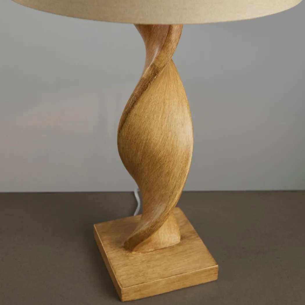 Abia Oak Effect & Natural Linen Table Lamp