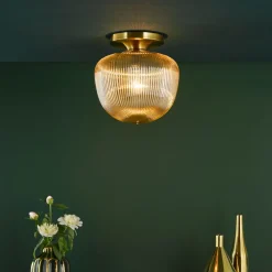 Abrielle Bronze & Amber Glass Flush Ceiling LIght