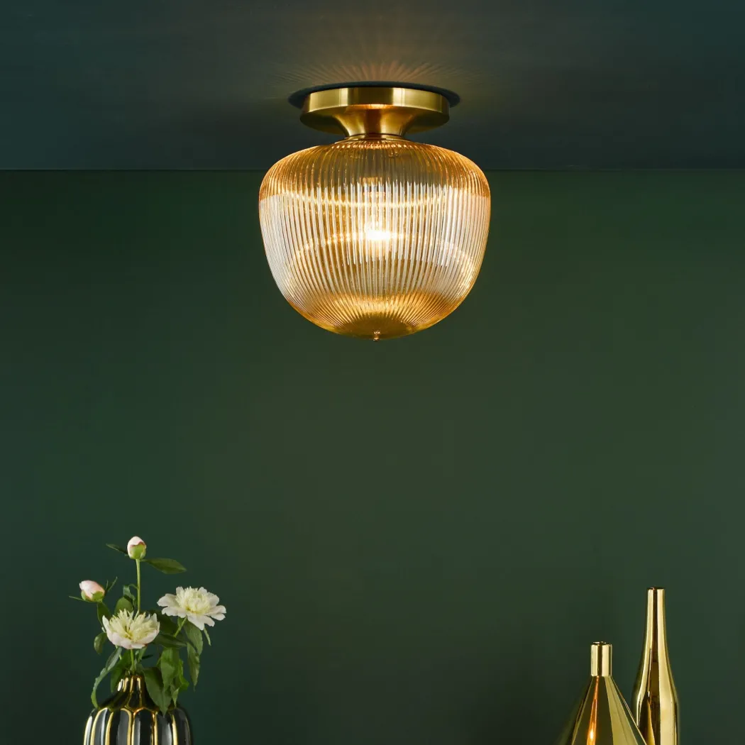 Abrielle Bronze & Amber Glass Flush Ceiling LIght