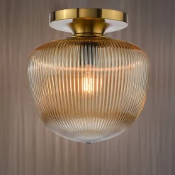 Abrielle Bronze & Amber Glass Flush Ceiling LIght