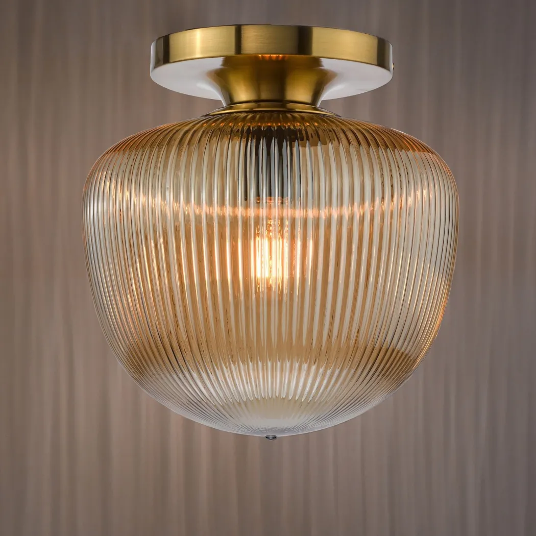 Abrielle Bronze & Amber Glass Flush Ceiling LIght