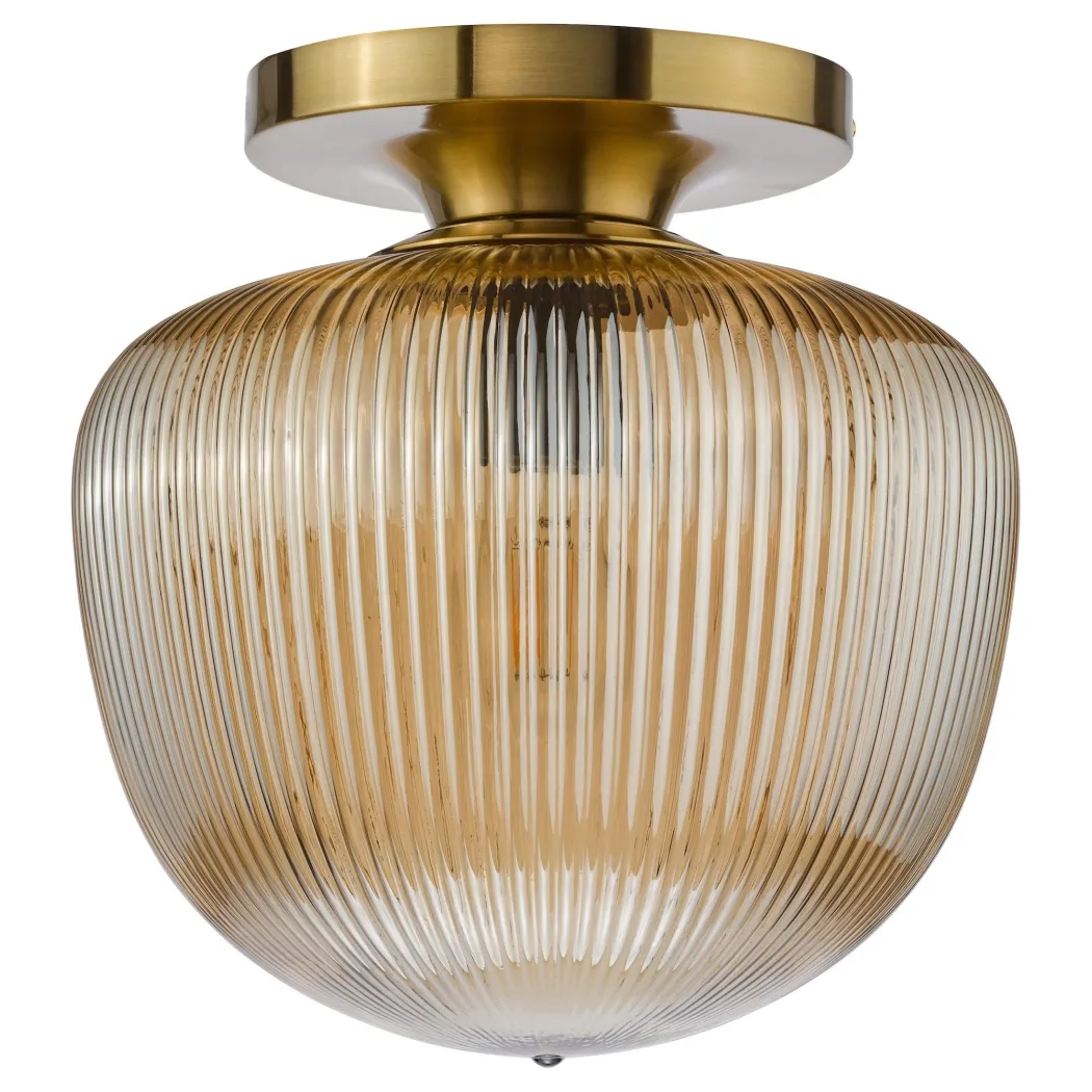 Abrielle Bronze & Amber Glass Flush Ceiling LIght