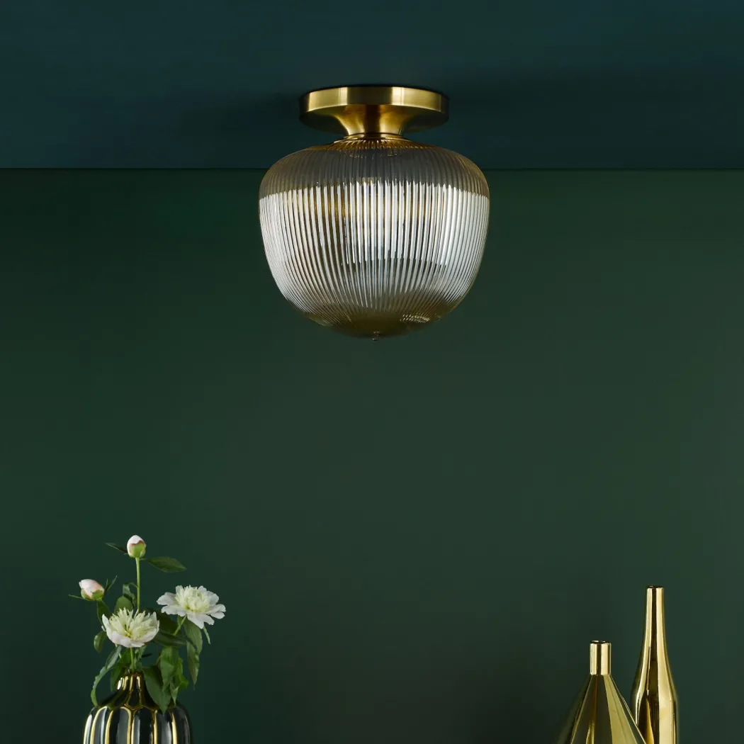 Abrielle Bronze & Amber Glass Flush Ceiling LIght