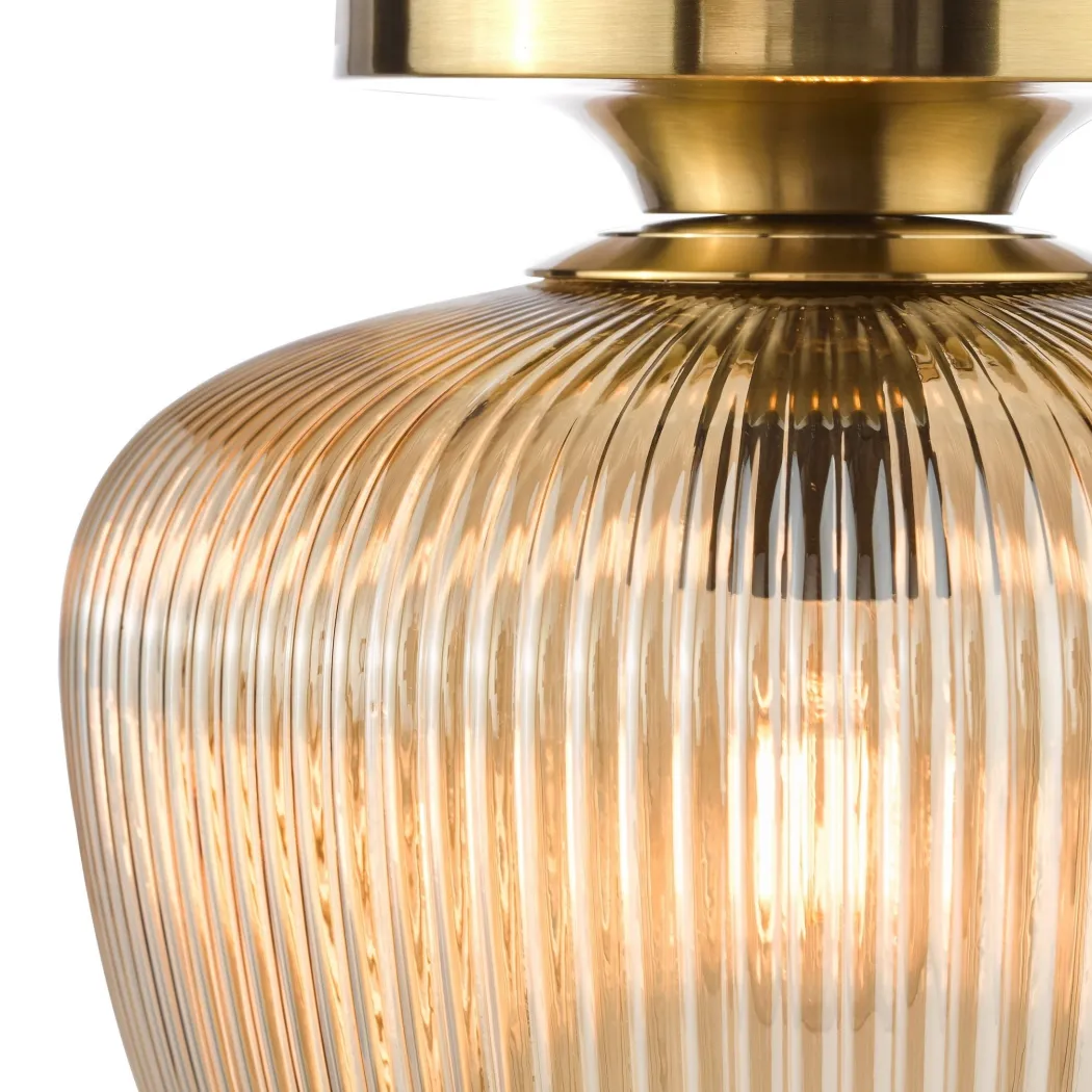 Abrielle Bronze & Amber Glass Flush Ceiling LIght