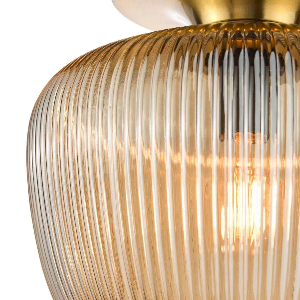 Abrielle Bronze & Amber Glass Flush Ceiling LIght