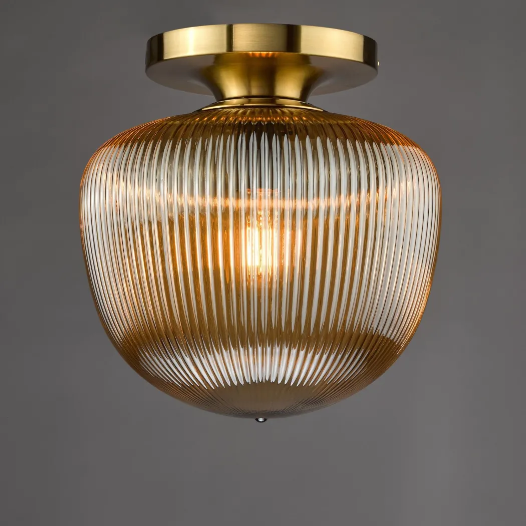 Abrielle Bronze & Amber Glass Flush Ceiling LIght