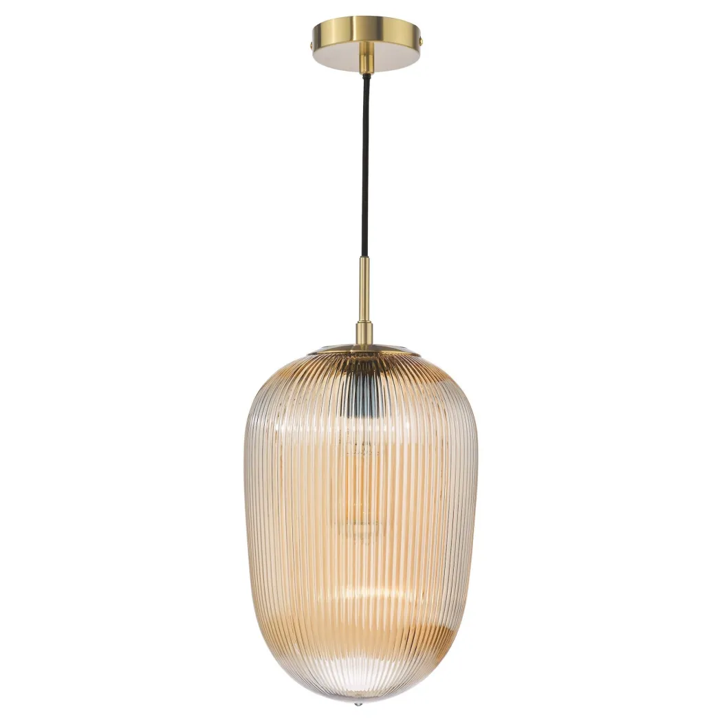 Abrielle Bronze & Amber Glass Pendant Ceiling Light