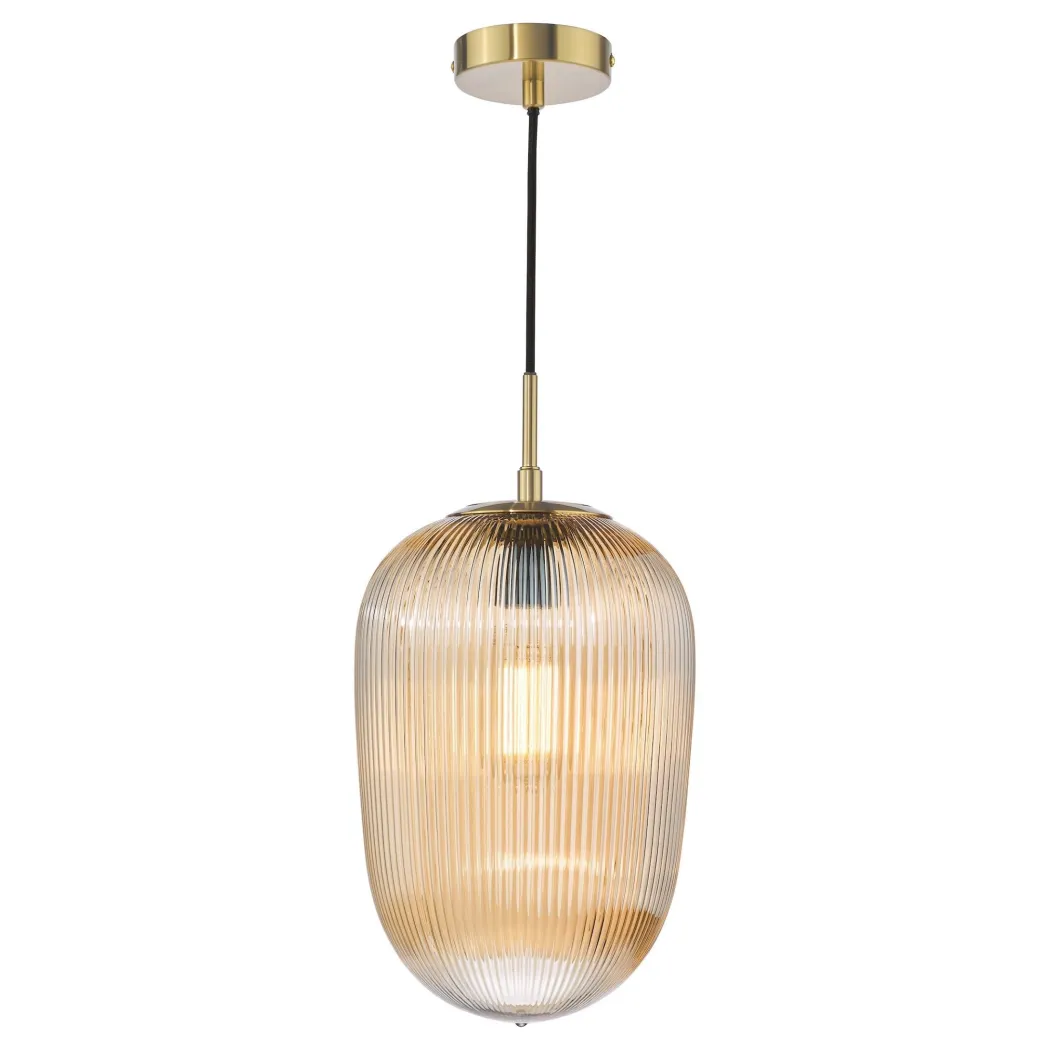Abrielle Bronze & Amber Glass Pendant Ceiling Light