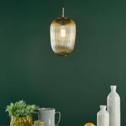 Abrielle Bronze & Amber Glass Pendant Ceiling Light