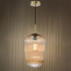 Abrielle Bronze & Amber Glass Pendant Ceiling Light