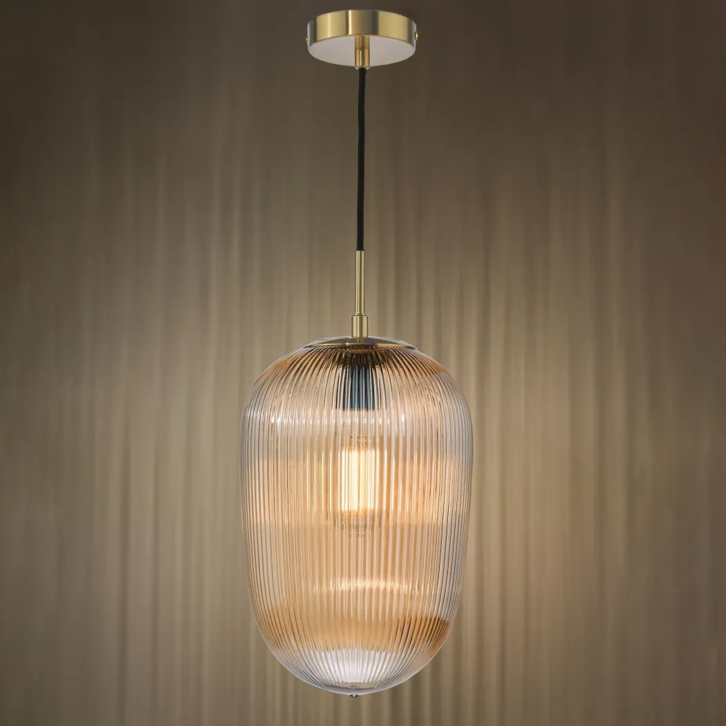 Abrielle Bronze & Amber Glass Pendant Ceiling Light
