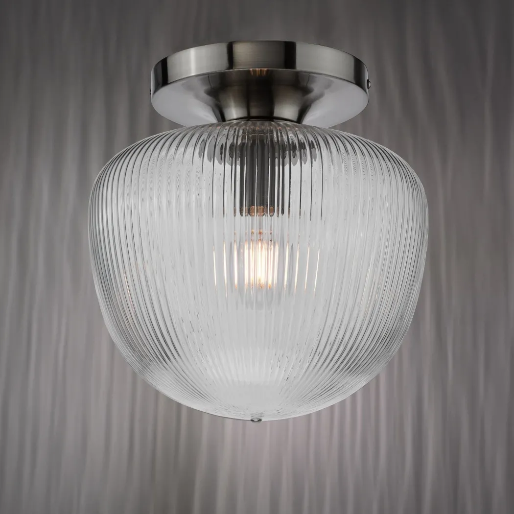 Abrielle Polished Nickel & Glass Flush Ceiling Light