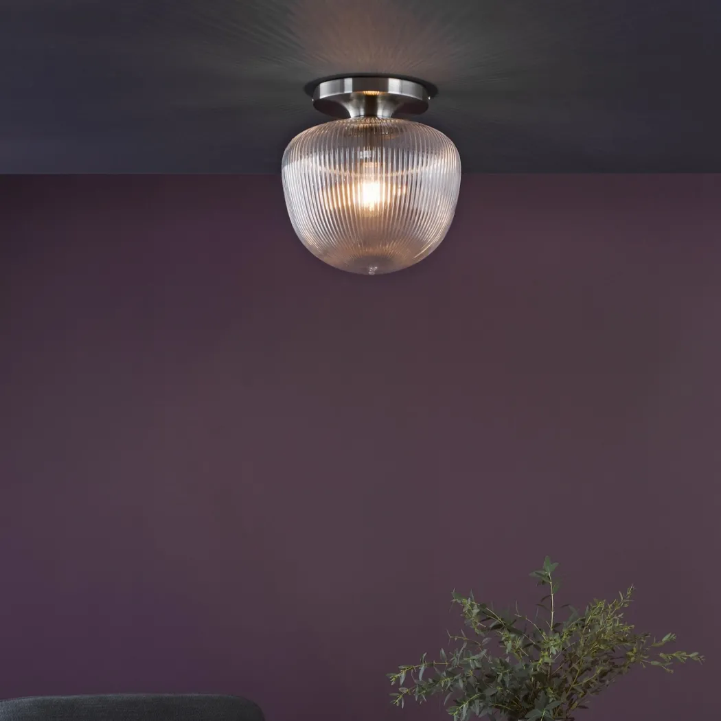 Abrielle Polished Nickel & Glass Flush Ceiling Light