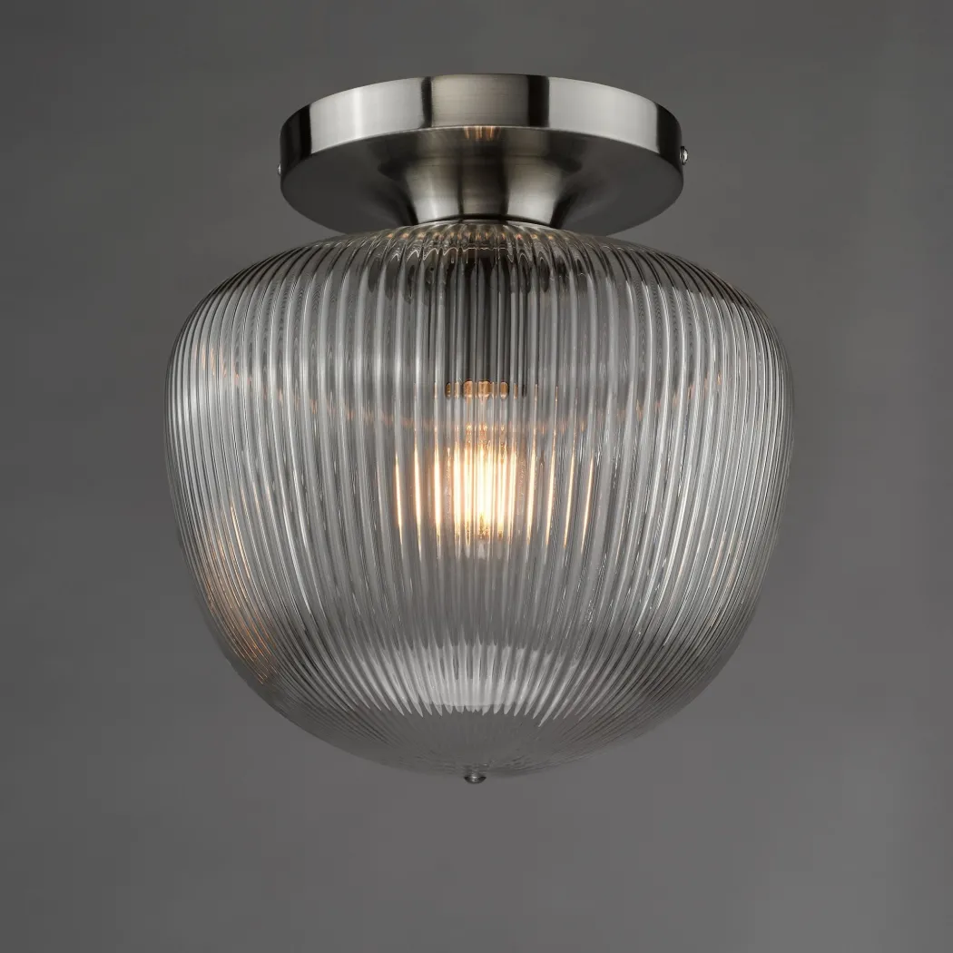 Abrielle Polished Nickel & Glass Flush Ceiling Light