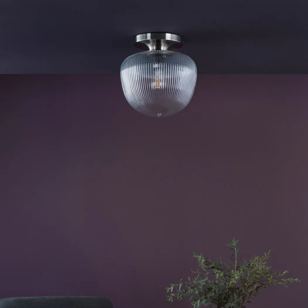Abrielle Polished Nickel & Glass Flush Ceiling Light
