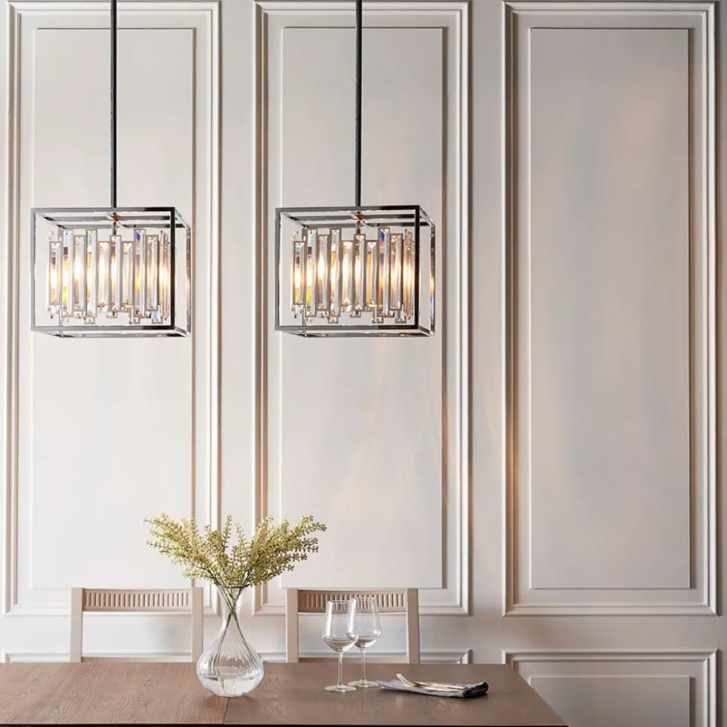 Acadia Polished Chrome and Crystal 4 Light Pendant Ceiling Light