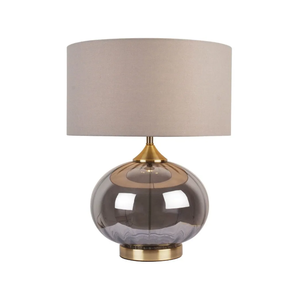 Acilia Antique Brass and Smoked Glass Table Lamp