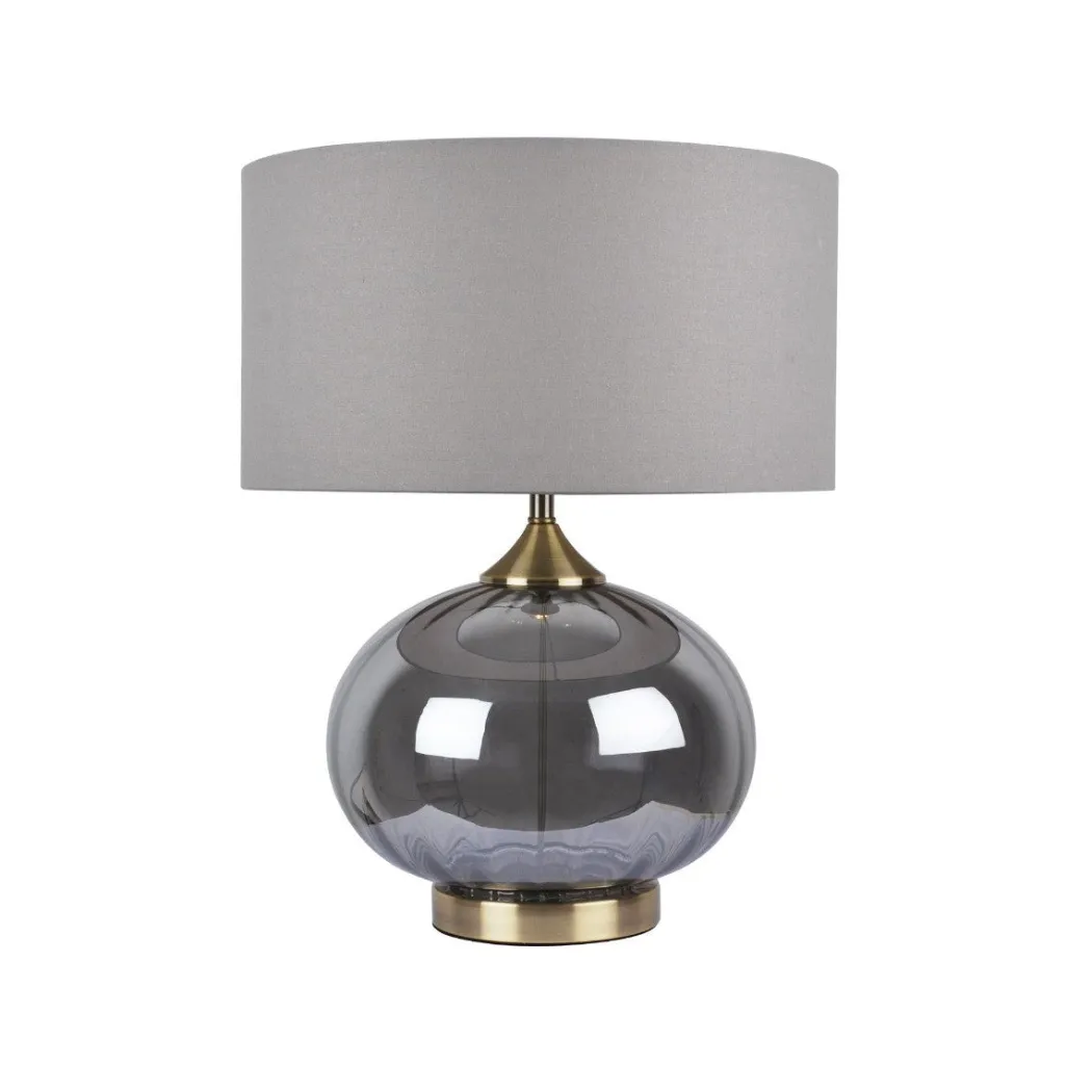 Acilia Antique Brass and Smoked Glass Table Lamp