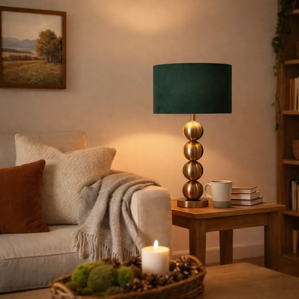 Aila Antique Brass Table Lamp with Green Shade
