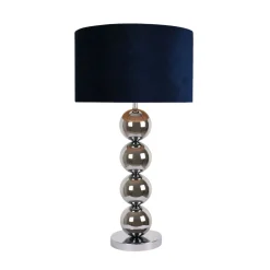 Aila Metal Sphere Lamp Chrome Table Lamp with Navy Shade