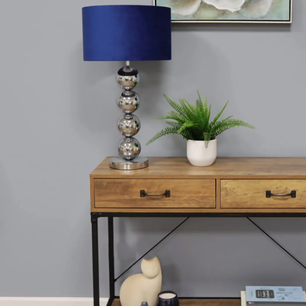 Aila Metal Sphere Lamp Chrome Table Lamp with Navy Shade