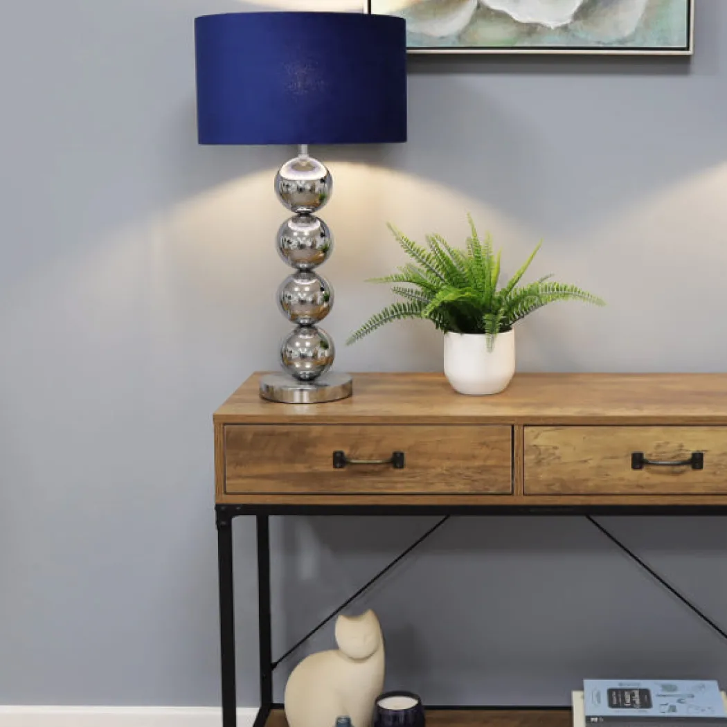 Aila Metal Sphere Lamp Chrome Table Lamp with Navy Shade