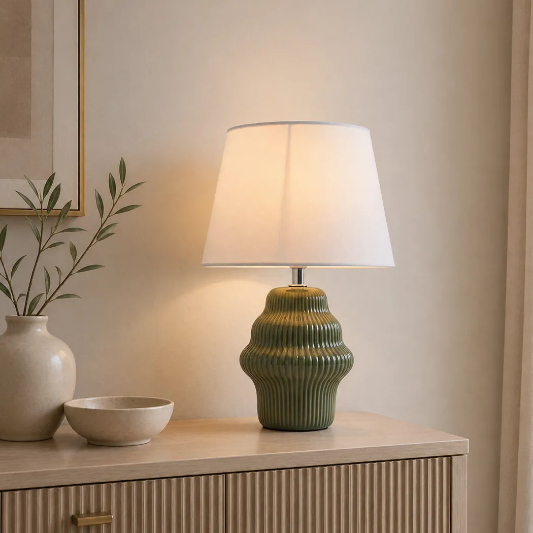 Alanna Green Ribbed Ceramic Table Lamp