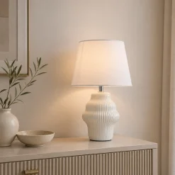 Alanna Ivory Ribbed Ceramic Table Lamp