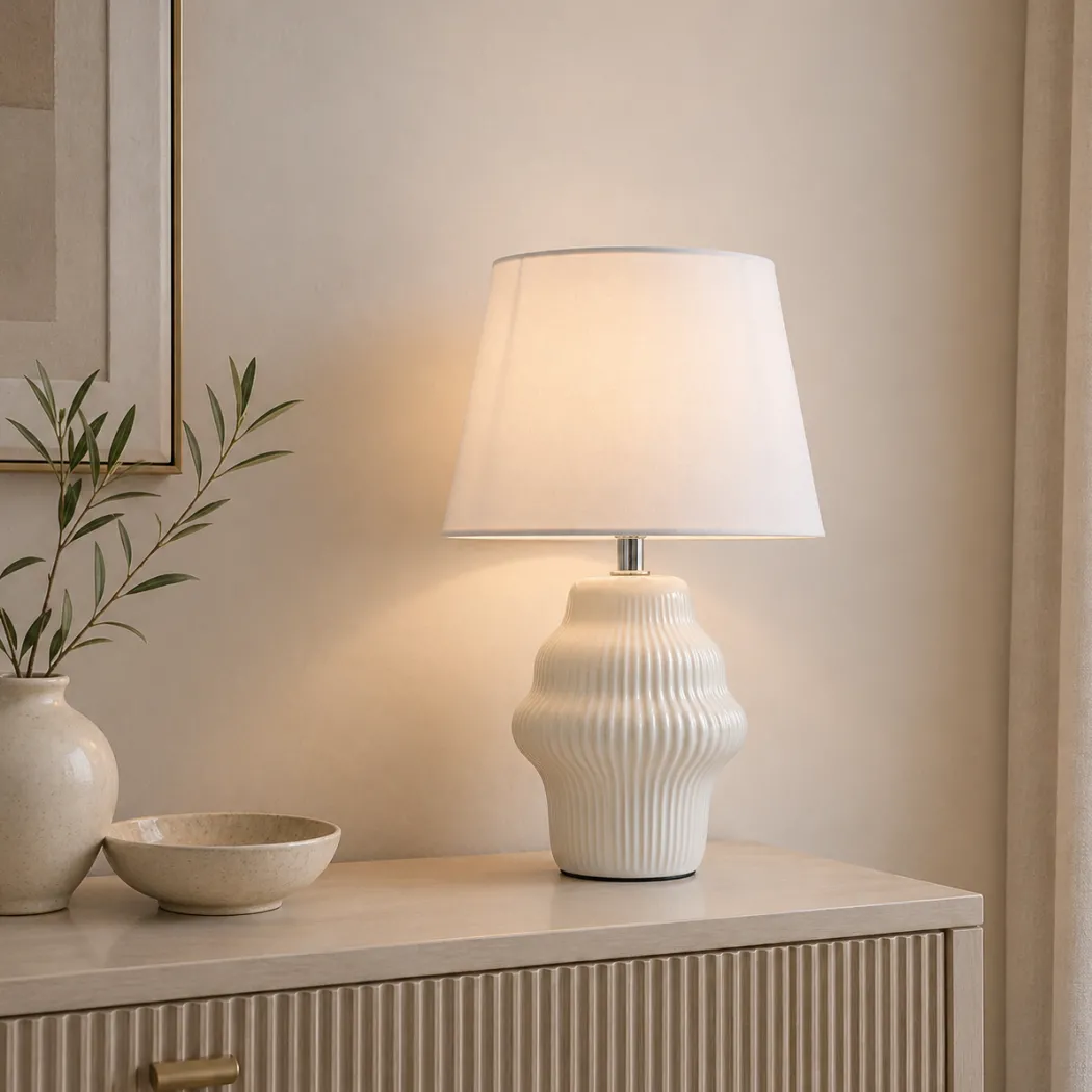 Alanna Ivory Ribbed Ceramic Table Lamp