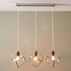 Alessio Nickel Metal Three Cube Ceiling Pendant Bar