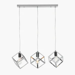 Alessio Nickel Metal Three Cube Ceiling Pendant Bar