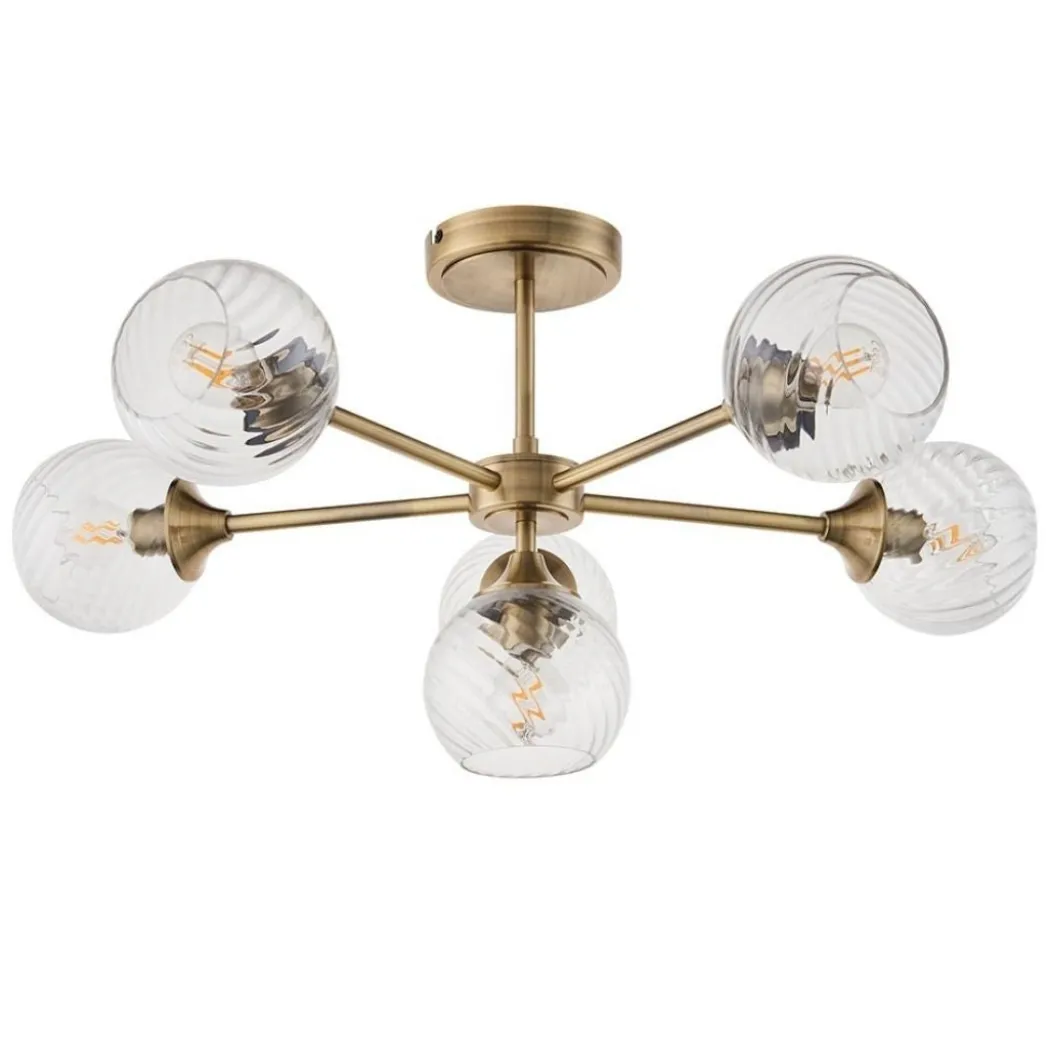 Allegra 6 Light Semi Flush Antique Brass Ceiling Light