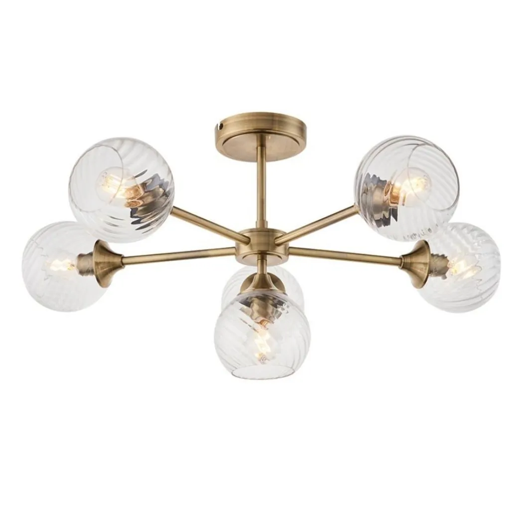 Allegra 6 Light Semi Flush Antique Brass Ceiling Light