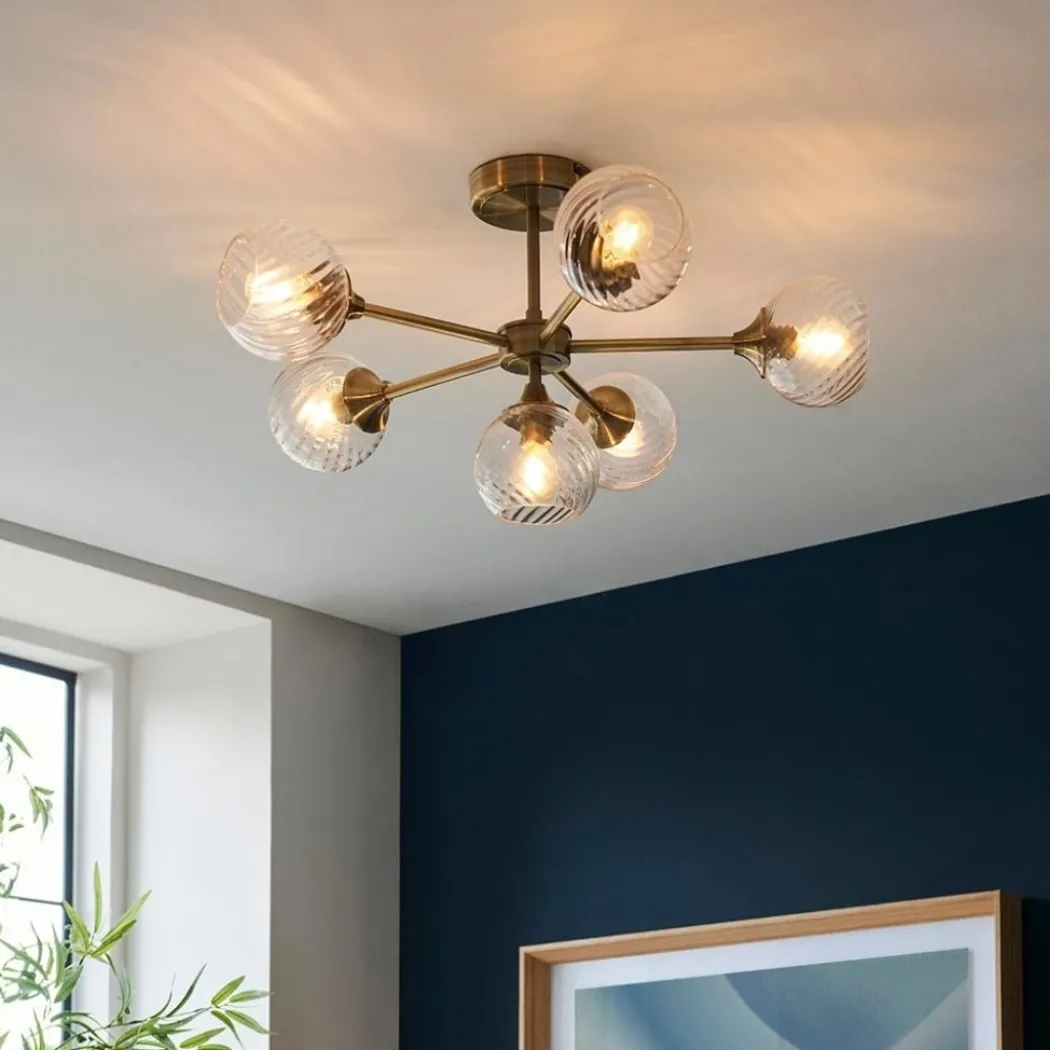 Allegra 6 Light Semi Flush Antique Brass Ceiling Light