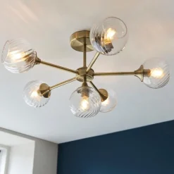 Allegra 6 Light Semi Flush Antique Brass Ceiling Light