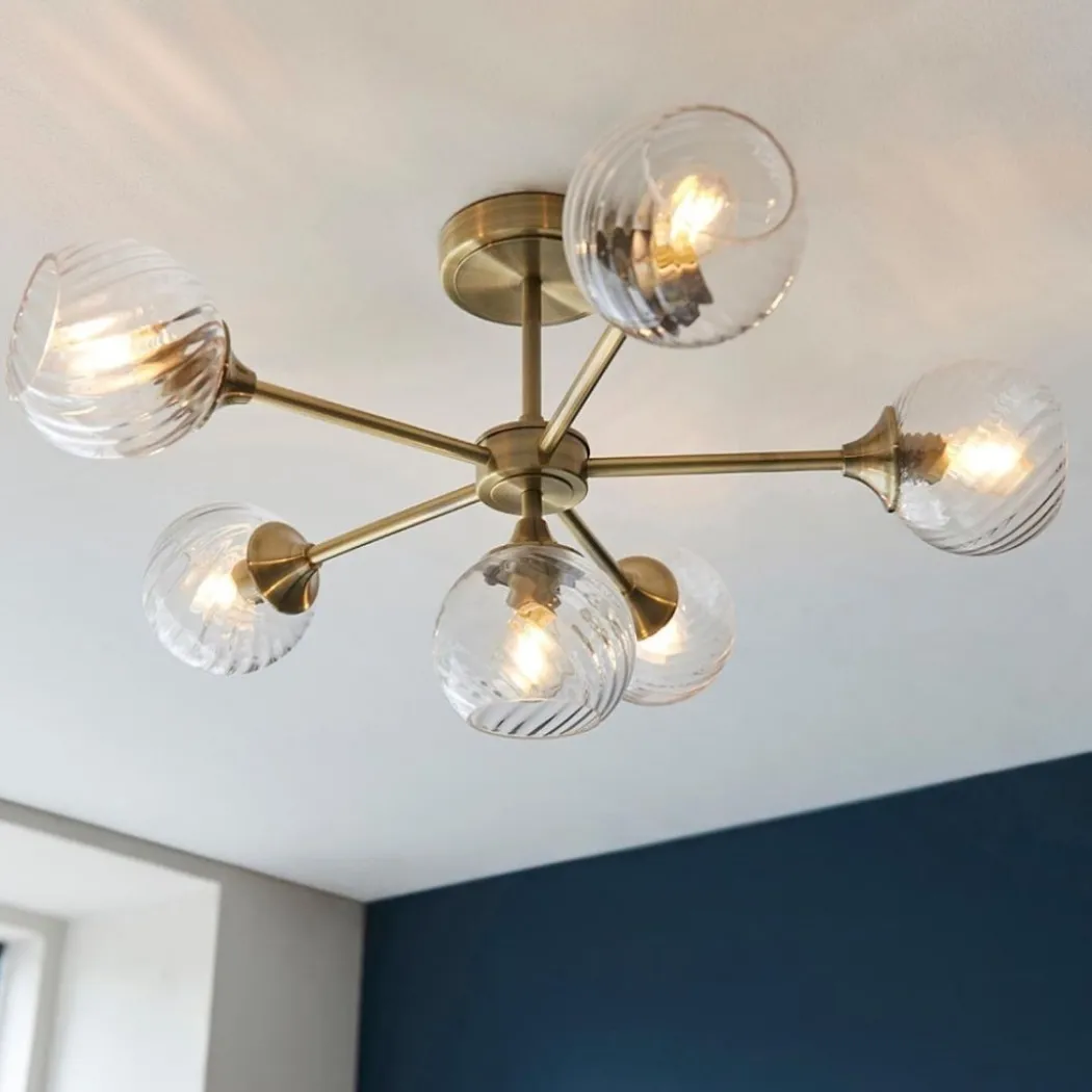 Allegra 6 Light Semi Flush Antique Brass Ceiling Light