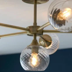 Allegra 6 Light Semi Flush Antique Brass Ceiling Light