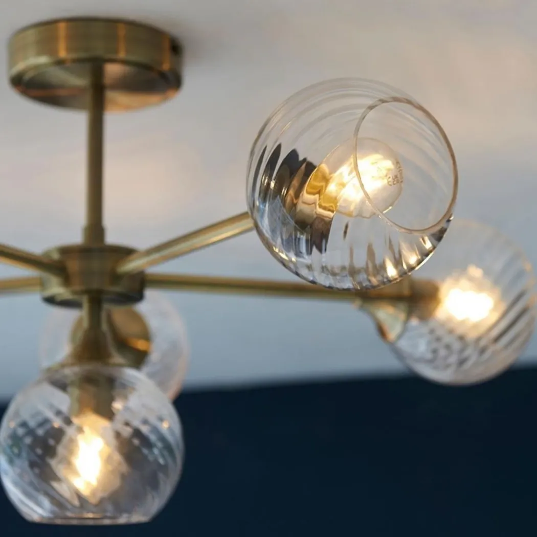 Allegra 6 Light Semi Flush Antique Brass Ceiling Light