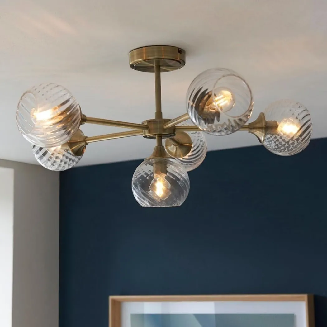 Allegra 6 Light Semi Flush Antique Brass Ceiling Light