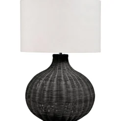 Allona Black Rattan Round Table Lamp