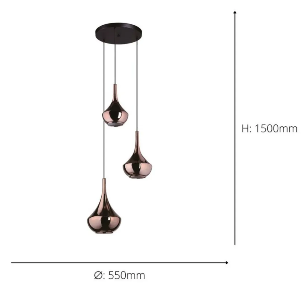 Almoster 3 Light Copper Multidrop Ceiling Pendant