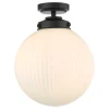 Alrik Matt Black & Opal Flush Ceiling Light IP44