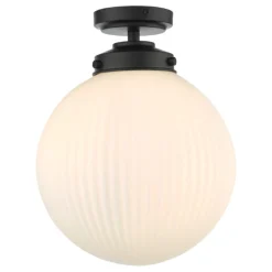 Alrik Matt Black & Opal Flush Ceiling Light IP44