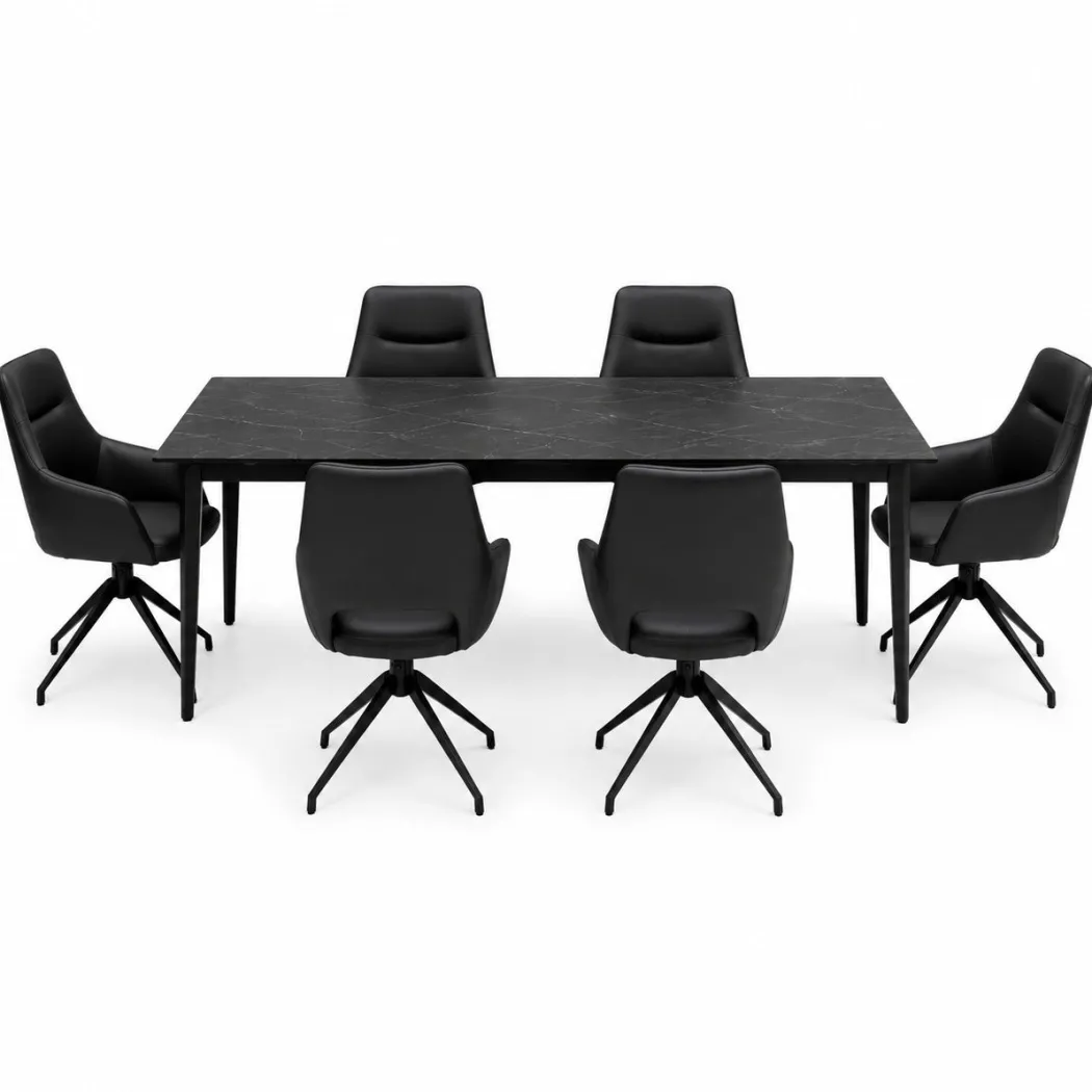 Amalfi Black Table 1800mm 6 Ace Black Chairs