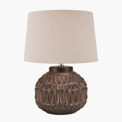 Anneli Bronze Aztec Ceramic Table Lamp with Natural Shade