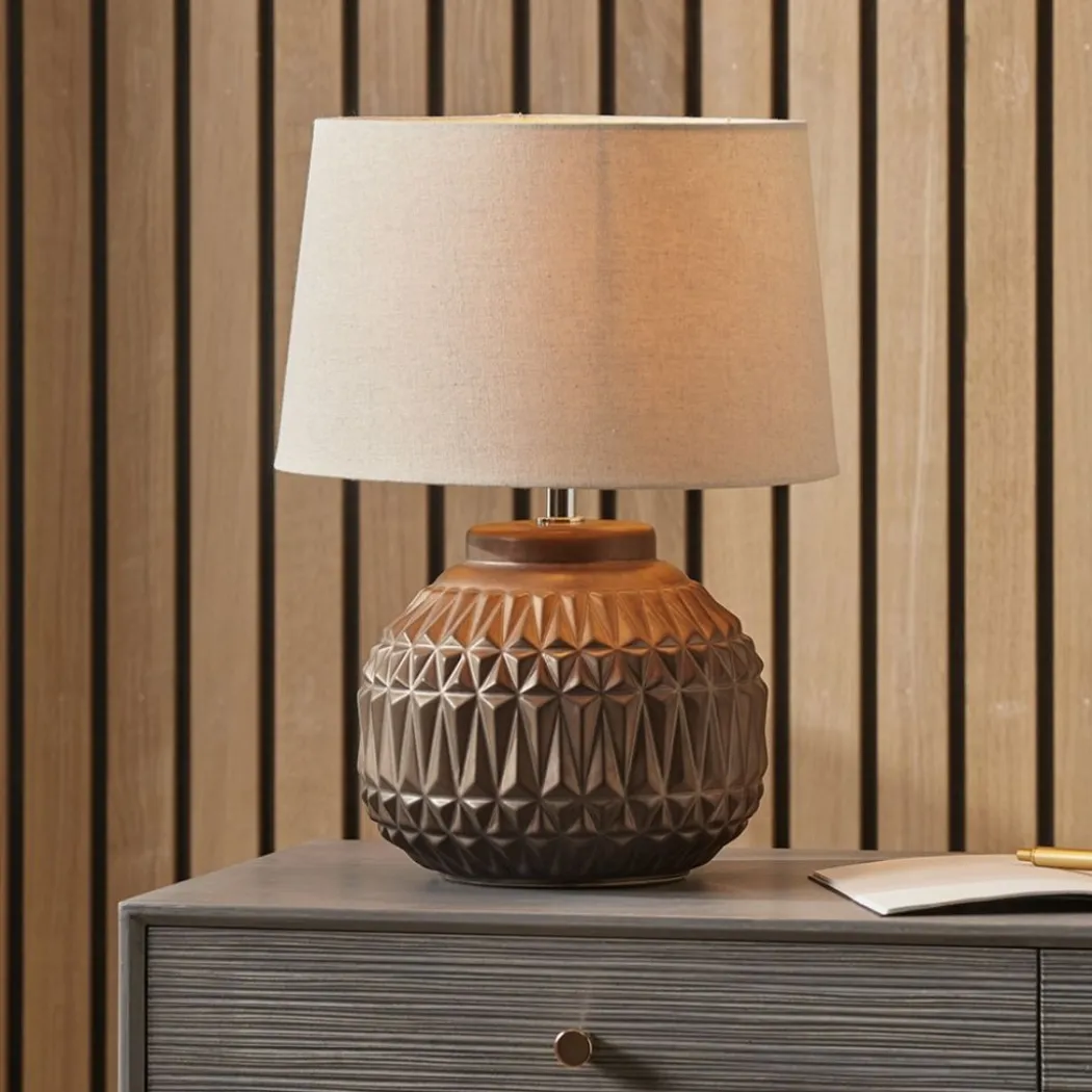 Anneli Bronze Aztec Ceramic Table Lamp with Natural Shade